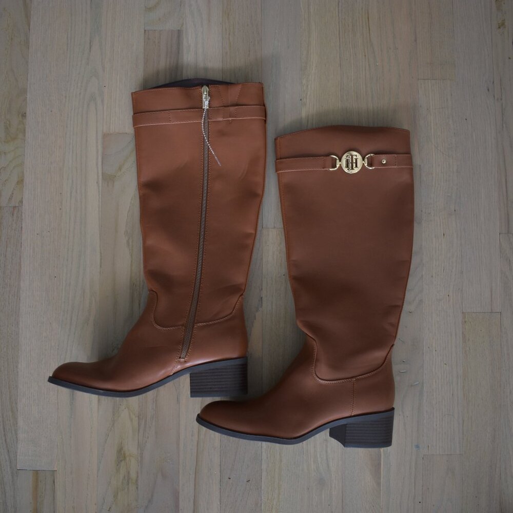 Tommy Hilifiger Women's Dezy Equestrian Boots in Brown, Size US 8 1/2M